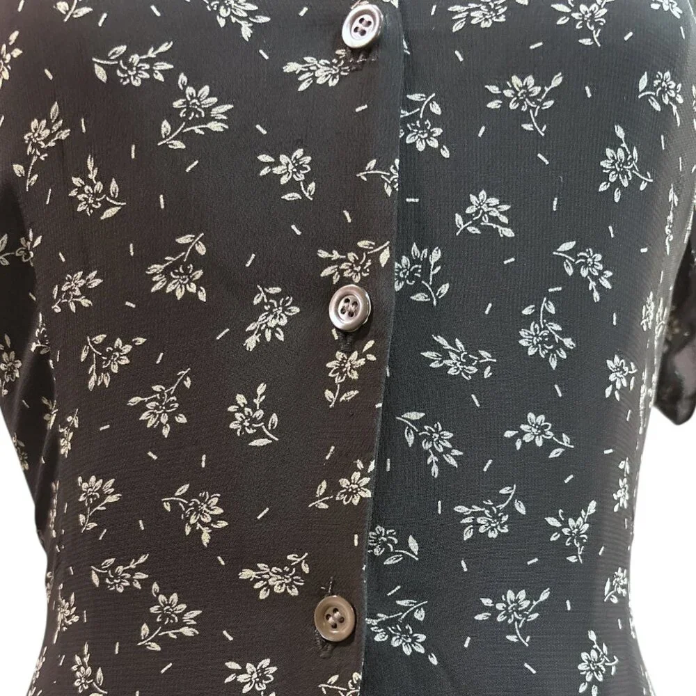 Vtg Dark Academia Ditzy Floral Maxi Dress Sz 8 Button Front Collared Cottagecore - Picture 6 of 15